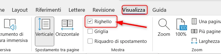 Menu Visualizza - Righello